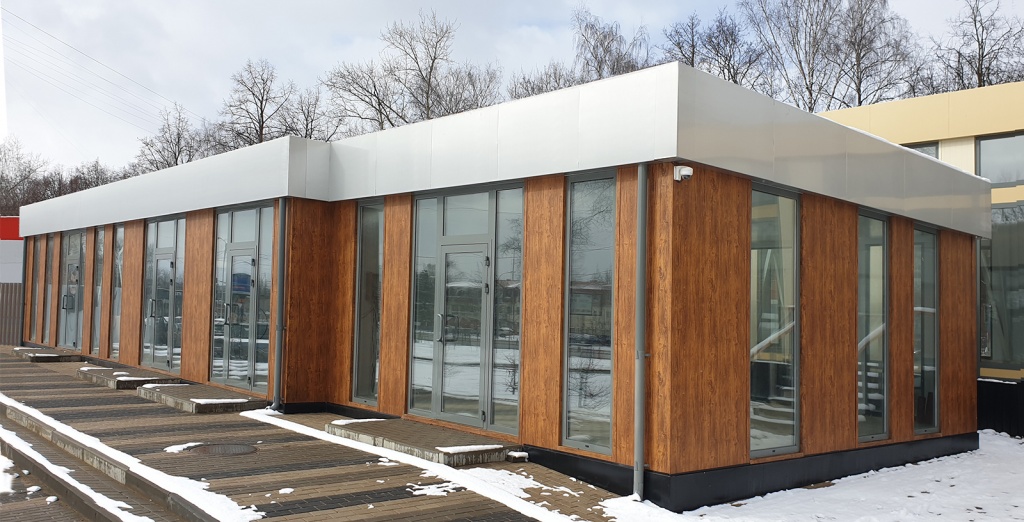 Торговые павильоны МодульДом с композитными панелями Павильон с отделкой композитом